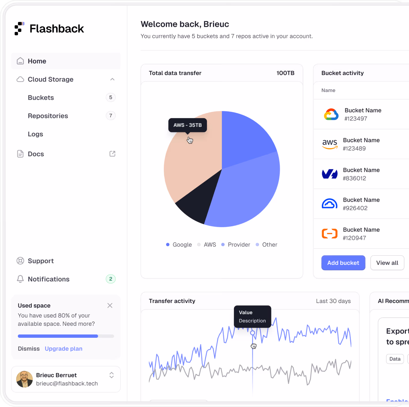 Flashback Data Storage Dashboard